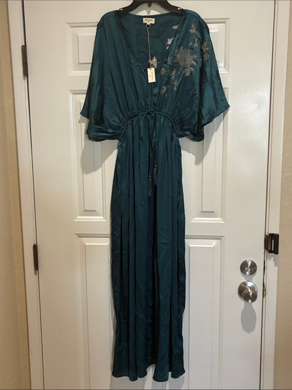 World Market Teal Satin floral maxi dress